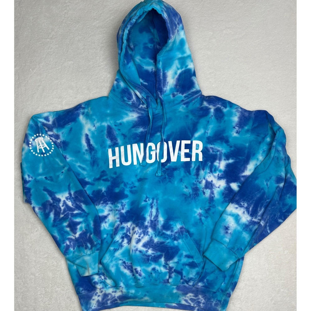 Colortone Tie Dye Hoodie Hungover Graphic Print‎ Blue White Size L